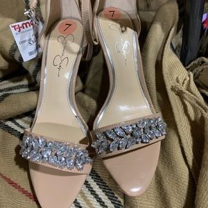 Jessica Simpson nude rhinestone heels.